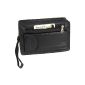 Arm bag with double chamber and cell phone pocket black leather for men (Luggage)