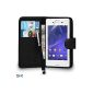 Sony Xperia E3 Premium Black Leather Wallet Flip Case Pouch Screen Protector + Touch Pen + Big & Chiffon BY SHUKAN® (Black) (Electronics)