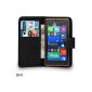Protector Nokia Lumia 735 Black Premium Leather Wallet Case Cover + Back Screen Mini Stylus Pen + Cloth & BY Shukan (BLACK) (Electronics)