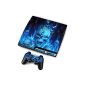 TQS ™ Skin Sticker for Playstation 3 Slim Console Decals for two + Dualshock controllers - Skull of Blue Fire (Accessory)