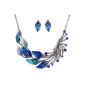 Yazilind ethnic style Tibetan Silver Blue Peacock Crystal Chunky Bib Necklace Earrings Set Wedding (jewelry)
