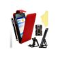 Huawei Ascend Y330 BAAS® - Red Cover Leather Flip Case Cover + 2X Screen Protector + Stylus for Capacitive Touchscreen + Office Support (Electronics)