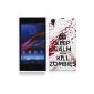 Sony Xperia Z1 Cover Hard Case (Hard Back) Case Case Cover - Keep Calm and Kill Zombies Pattern Protective Case for Sony Xperia Z1 - White and Red (Electronics)