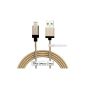 (Apple Authorized MFI) - Veetop® 8-pin Lightning USB Sync Data Charger Cable for iPhone 6, 6 more, 5, 5c, 5s, iPad Air, iPad Retina, iPad mini, iPad Mini Retina, iPod Nano 7, iPod Touch 5 ( Velcro roller) (1.0m braided cable, gold color) (Wireless Phone Accessory)