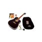 Set: 4/4 Acoustic western guitar in black with rosewood fingerboard, with padded bag, digital LCD HD tuner, Care and textbook with CD 