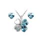 Le Premium® Jewelry Set four leaf clover necklace + earring stud heart shaped Swarovski aquamarine blue crystals (jewelry)