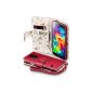 Terrapin mobile leather wallet Case Cover with card slots for Samsung Galaxy S5 red with flowers Interior (Wireless Phone Accessory)
