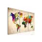 XXL format Photos & Prints Prestigeart, 1051339a world map painting on canvas, mural Coloured World, 120 x 80 cm, STRETCHED 3 parts
