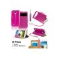 SAVFY® 3in1 Deluxe Case Cover Galaxy S4 S-View Flip Cover PU Leather Wallet + PEN + SCREEN FILM OFFERED!  Lot Accessories Protective Pouch Case Cover For Samsung Galaxy S4 GT-i9500 i9505 - Fuschia (Electronics)