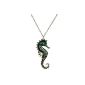 Yazilind Vintage cute Bronze Green Sea Horse Alloy long chain necklace for women (jewelery)