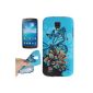 Rocina TPU Case Cover for Samsung i9295 Galaxy S4 Active in blue with colorful flowers and butterfly (Electronics)
