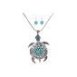 Yazilind Silver Plate Flower Turtle Round Turquoise Blue Crystal pendant earrings set Necklace (Jewelry)