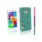 iGadgitz Blue with Pink Flower Hard Plastic Case Cover for Samsung Galaxy S5 SM-G900 + Screen Protector (Wireless Phone Accessory)