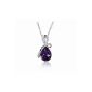 Silver Plated Silver dark purple gemstone teardrop pendant charm necklace (jewelry)
