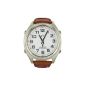 Speaking radio alarm watch - white - with leather strap