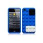 OnlineBestDigital - iPhone 4S / iPhone 4 Brick Style Silicone Case / Cover / Shell - Blue with Black and White (Wireless Phone Accessory)