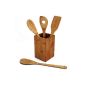 Bamboo kitchen tools cooking spoon set with wooden spoon, Stirring ladle, perforated ladle, spatula and bamboo containers (household goods)
