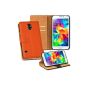 OneFlow PREMIUM - Book-Style Case in wallet design with stand function - for Samsung Galaxy S5 (SM G900F) / S5 LTE + (SM G901F) - ORANGE (electronics)