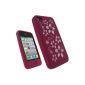 igadgitz Cover Case Pouch Cover Case Silicone pink with white pattern Flowers iPhone 4 HD 16gb & 32gb gb + Screen Protector (Electronics)