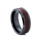 7MM men and women black ceramics Dome Wedding Ring with wood inlay, comfort fit, size 63 (Jewelry)