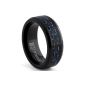 Ultimate Metals Co. Titanium Wedding Ring With Inlaid Black Carbon Fiber and Blue, Interior Comfort 8mm Size 63 (Jewelry)