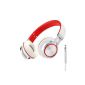 Sound Intone MS200 foldable stereo headset, a new model 2015 lightweight headphone, on ear, Noise Reduction Design for smartphones / MP3 / 4 player / laptop / computer / tablet / iphone / samsung / Ipod / Andriod / HTC (White / Red) (Electronics )