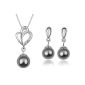 Floray Ladies Jewelry - crystal & pearl pendant necklace and earrings, 18K White Gold Plated (jewelry)