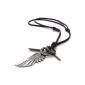 Konov jewelry Men's Necklace, angel wing cross pendant with leather necklace, brown silver (jewelery)