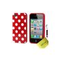 Dot Silicone Case Mobile Case Cover for Apple iPhone 4 4S 4G 4th points polka dots Case Cover protector, cleaning cloth, mini stylus AOA Cases® (Red) (Electronics)