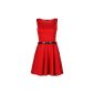 Fast Fashion Ladies Plain Armellos belt Flared Skater Short Party Dress (40/42, Red) (Textiles)