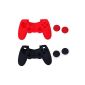 Generic 2pcs Protective Silicone Cases + 2 Pairs caps Joystick Plastic caps for PS4 Controller - Red and Black (Video Game)