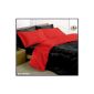 Published red satin bed / black reversible 6 pcs duvet cover 220 x 260 cm 180 cm sheet