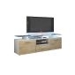 TV base cabinet Almada Matt white / raw Oak with decor