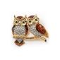 Two owls sitting golden brooch crystal (Jewelry)