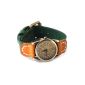Yesurprise Watch Quartz Round Single Large Bronze bracelet Dark Green leather short (Watch)