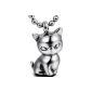 JewelryWe jewelry pendant necklace Men and Women Stainless Steel Cute Cat Fancy Color Silver Length 55cm With Gift Bag (Jewelry)
