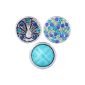 Morella Ladies Click-Button Set 3 Click button Peacock Pearl 44 zirconia stones blue turquoise CB08-DJ09-DK11 (jewelry)