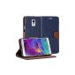 Galaxy Note 4 Case, Classic GMYLE Wallet Case for Samsung Galaxy Note N910 4 IV - Navy & Brown Cross Pattern PU Leather Flip Cover Cases cover (Wireless Phone Accessory)