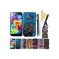BAAS® Samsung Galaxy S5 - Elegant Design Flower Butterfly Blue Silicone Soft Gel Case Shell Cover + 2x Screen Protector Film + Stylus + Office Support (Electronics)
